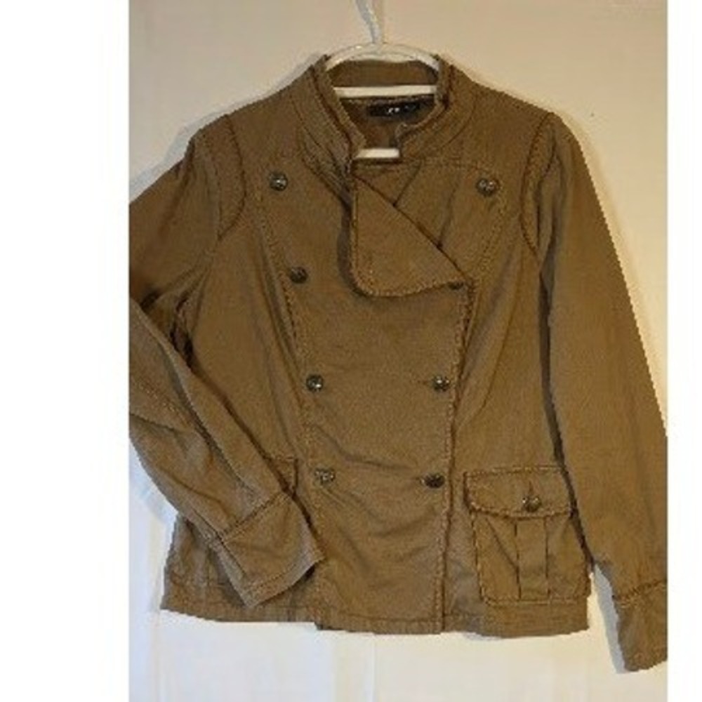 a.n.a Womens Tan Khaki Military Double Breasted Crest Button Jacket XL